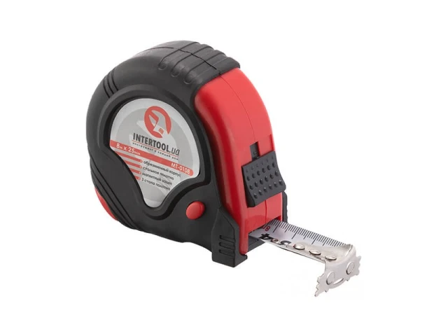 Рулетка з металевим полотном 8 м x 25 мм, три стопора полотна INTERTOOL MT-0108 