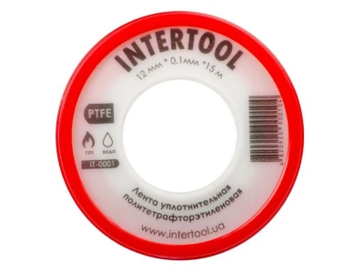 Стрічка тефлонова, фум (политетрафторетиленова) 15 м * 0.1 мм * 12 мм, 0.2 г/см³ INTERTOOL IT-0001