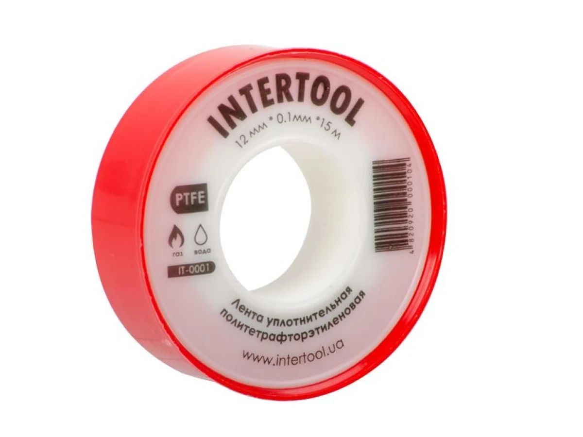 Стрічка тефлонова, фум (политетрафторетиленова) 15 м * 0.1 мм * 12 мм, 0.2 г/см³ INTERTOOL IT-0001 