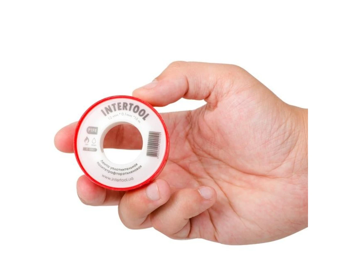 Стрічка тефлонова, фум (политетрафторетиленова) 15 м * 0.1 мм * 12 мм, 0.2 г/см³ INTERTOOL IT-0001 