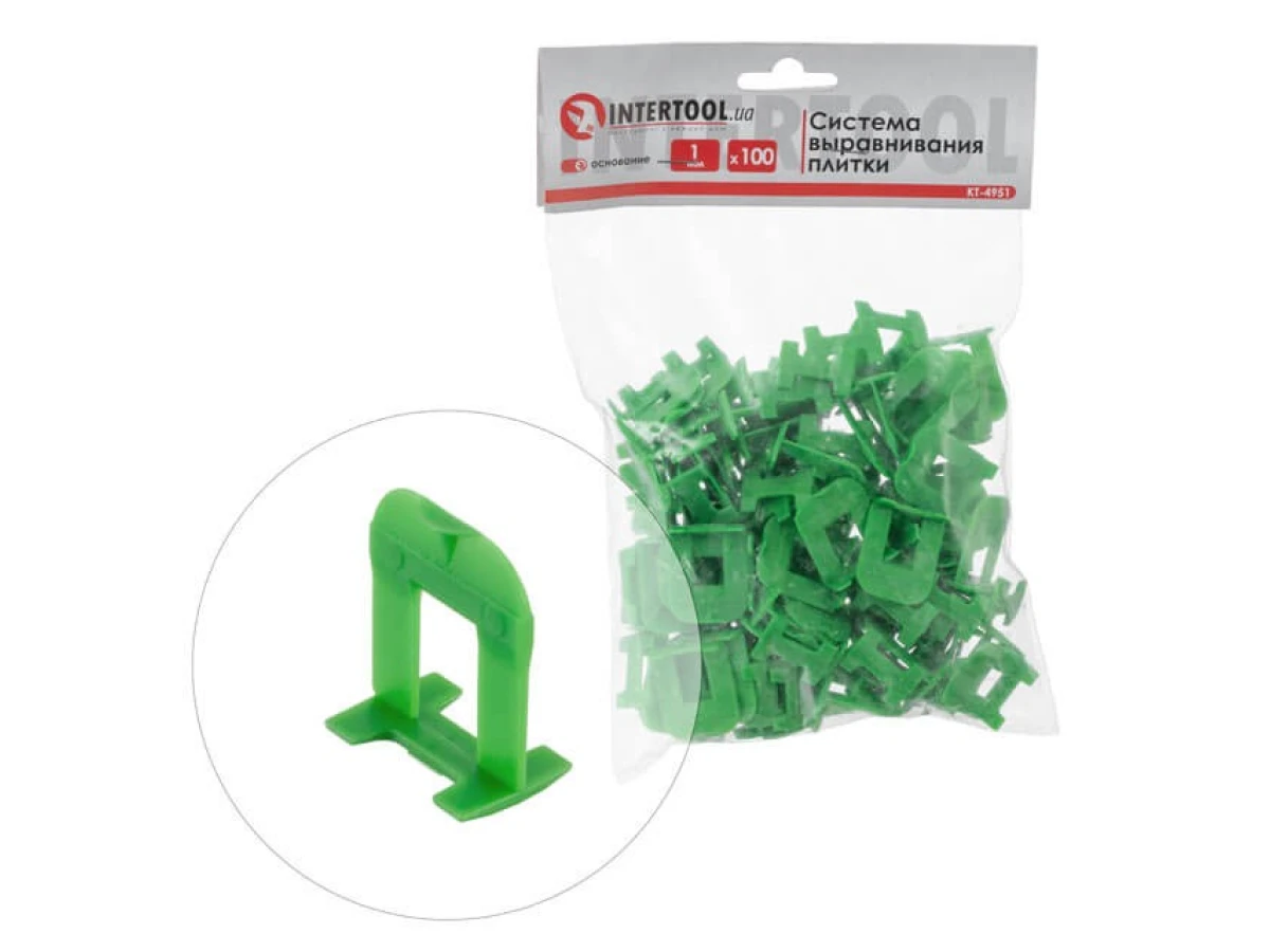 Система вирівнювання плитки, основа 1 мм / 100 шт INTERTOOL KT-4951 