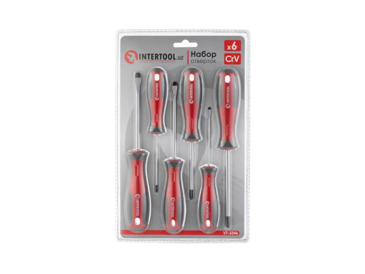 Набір викруток 6 од (LS3.0 * 75мм, SL5.0 * 100мм, SL6.0 * 100мм, PH0 * 75мм, PH1 * 75мм, PH2 * 100мм) INTERTOOL VT-3346 