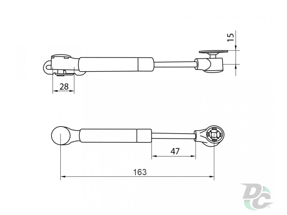 Амортизатор газовый для ДСП 60N короткий 175 мм, 3 крепления, серый 