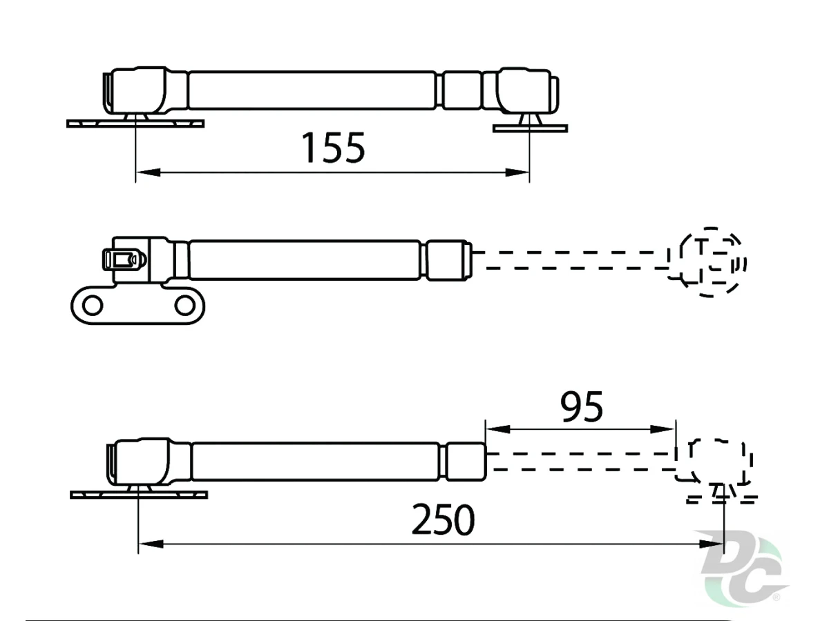 Амортизатор масляный для ДСП 60N нижний, 3 крепления, серый 