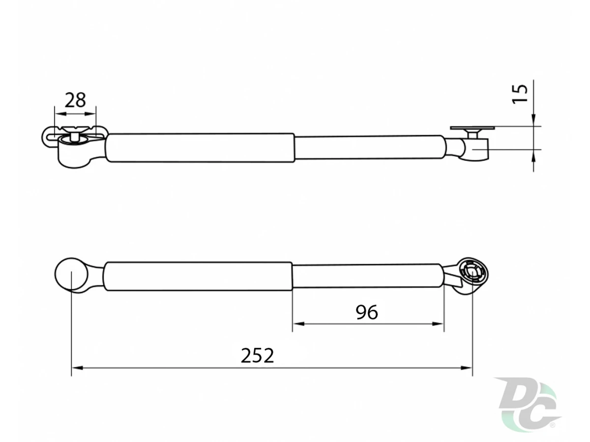 Амортизатор газовый для ДСП в капсуле 60N 3 крепления, серый 