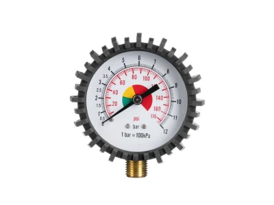Манометр до пістолету для підкачування коліс з гумовим покриттям, діаметр 63 мм, 1/4