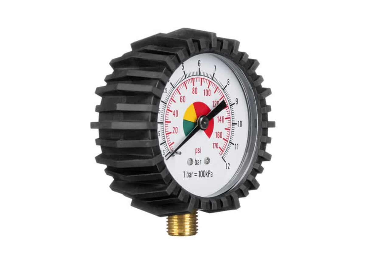 Манометр до пістолету для підкачування коліс з гумовим покриттям, діаметр 63 мм, 1/4" INTERTOOL PT-0502 