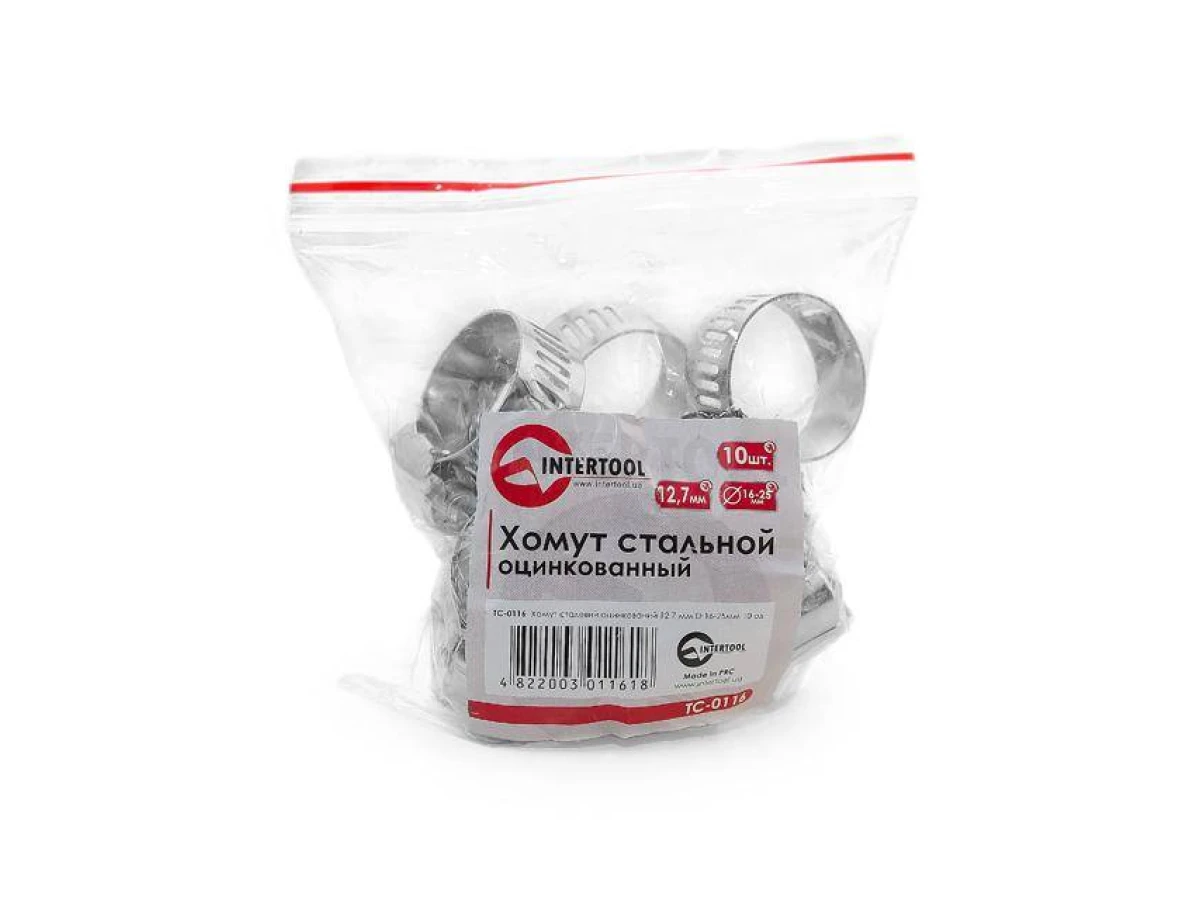 Хомут сталевий оцинкований 12,7 мм, D - 16-25 мм INTERTOOL TC-0116 