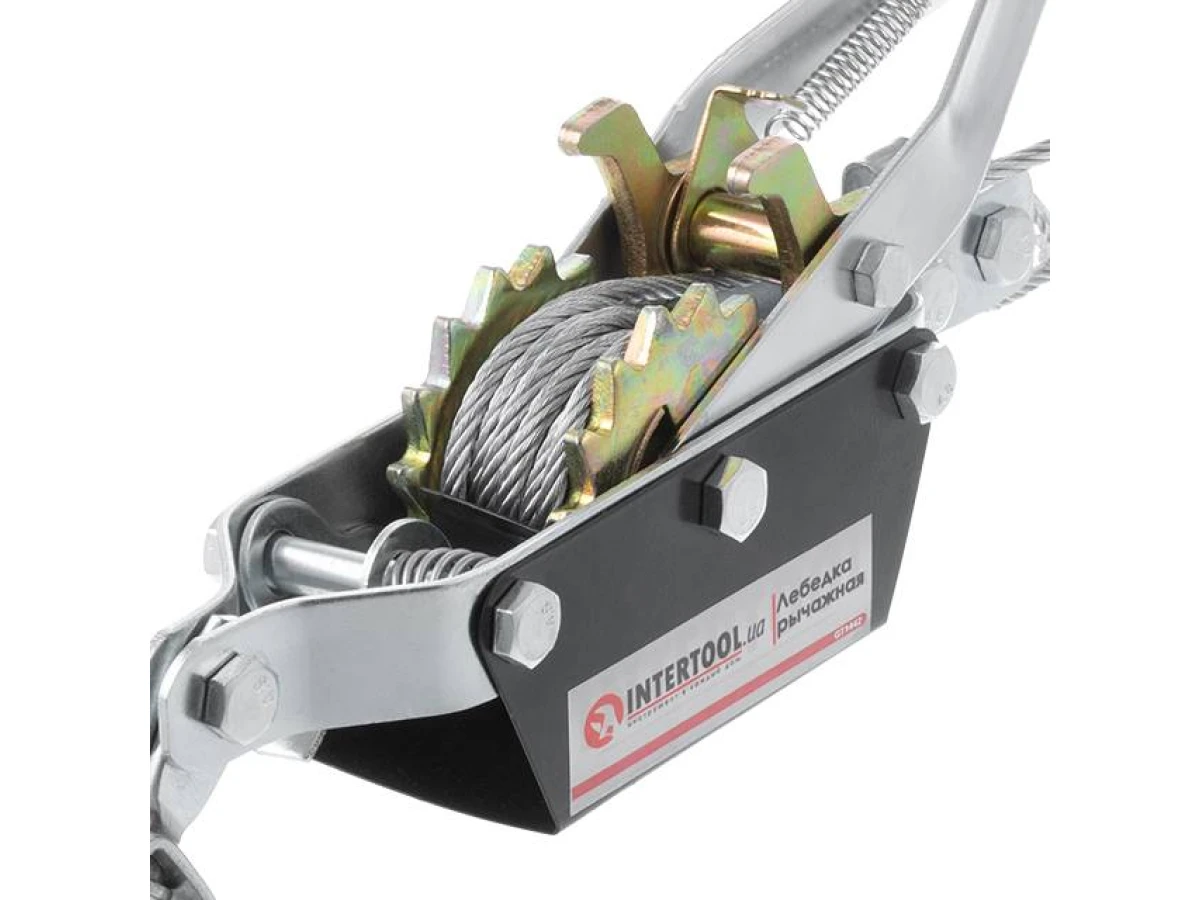 Лебедка рычажная тяговое усилие 2т, трос 1.50м*4.5мм, рабочая длина троса 0,75м INTERTOOL GT1442 