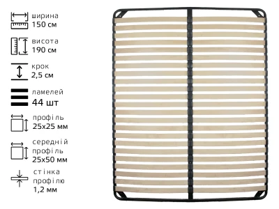 Каркас ламельний металевий 1500*1900  L44  T25*25  (2,5)