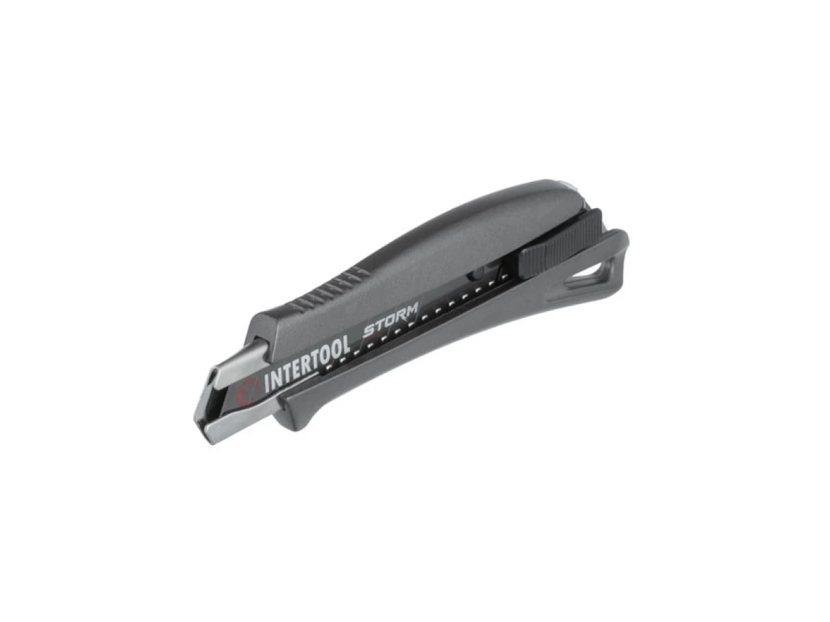 Нож сегментный 18 мм, алюминиевая рукоятка, металлическая направляющая, STORM INTERTOOL HT-0534 
