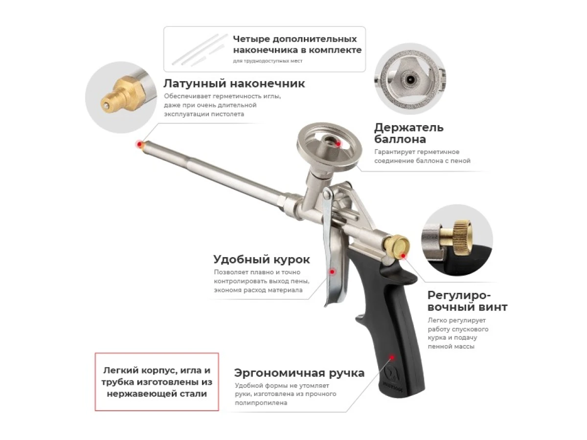 Пістолет для монтажної піни + 4 насадки INTERTOOL PT-0603 