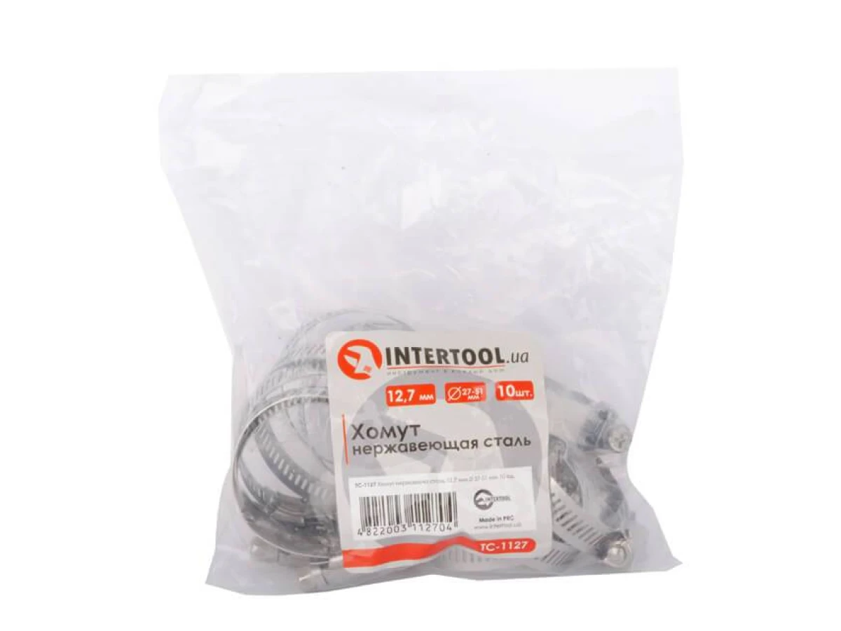 Хомут нержавіюча сталь 12,7 мм, D - 27-51 мм INTERTOOL TC-1127 