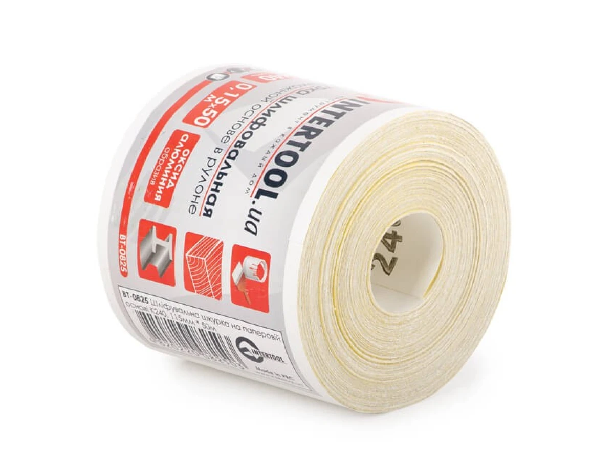 Шлифовальная шкурка на бумажной основе К240, 115 мм * 50 м INTERTOOL BT-0825 