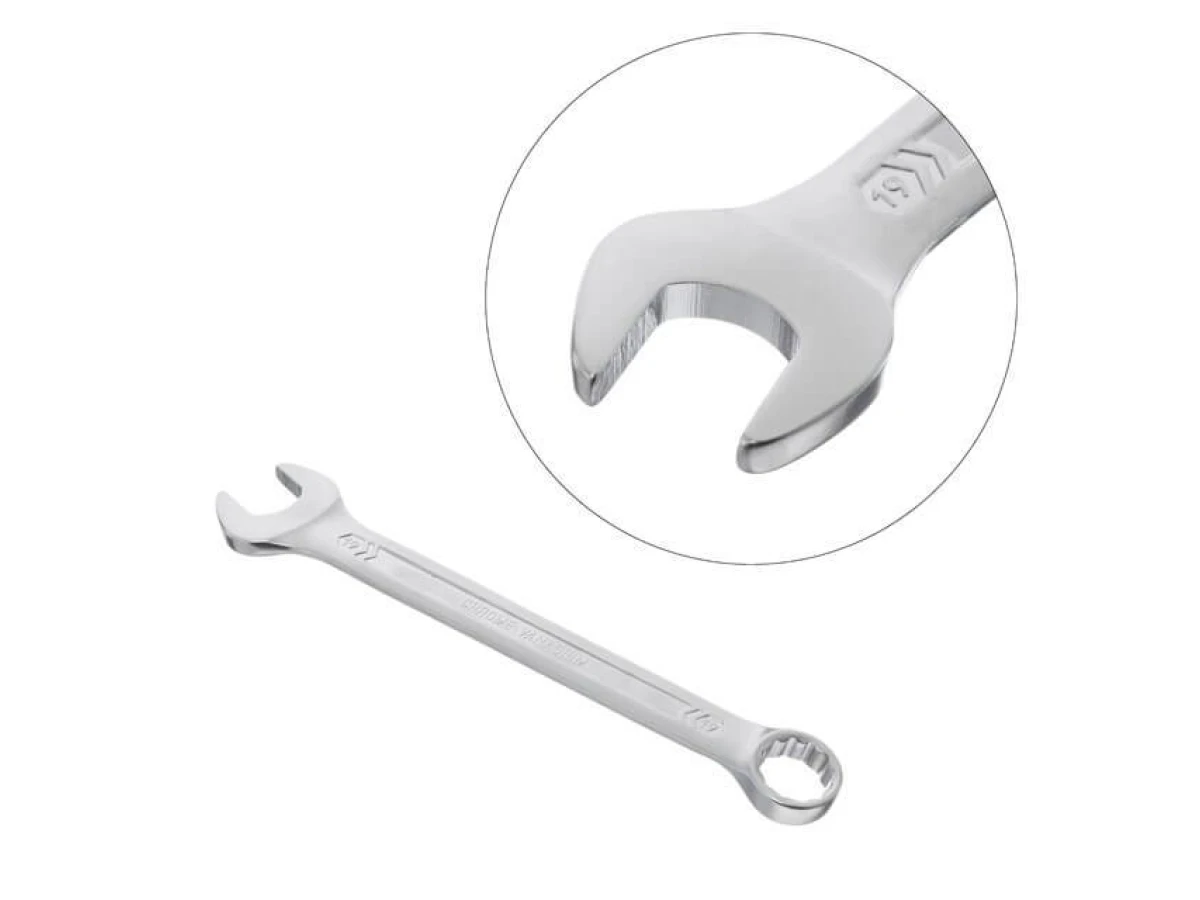 Ключ комбінований 19 мм, CrV, покриття Сатин-хром PROF DIN3113 INTERTOOL XT-1019 