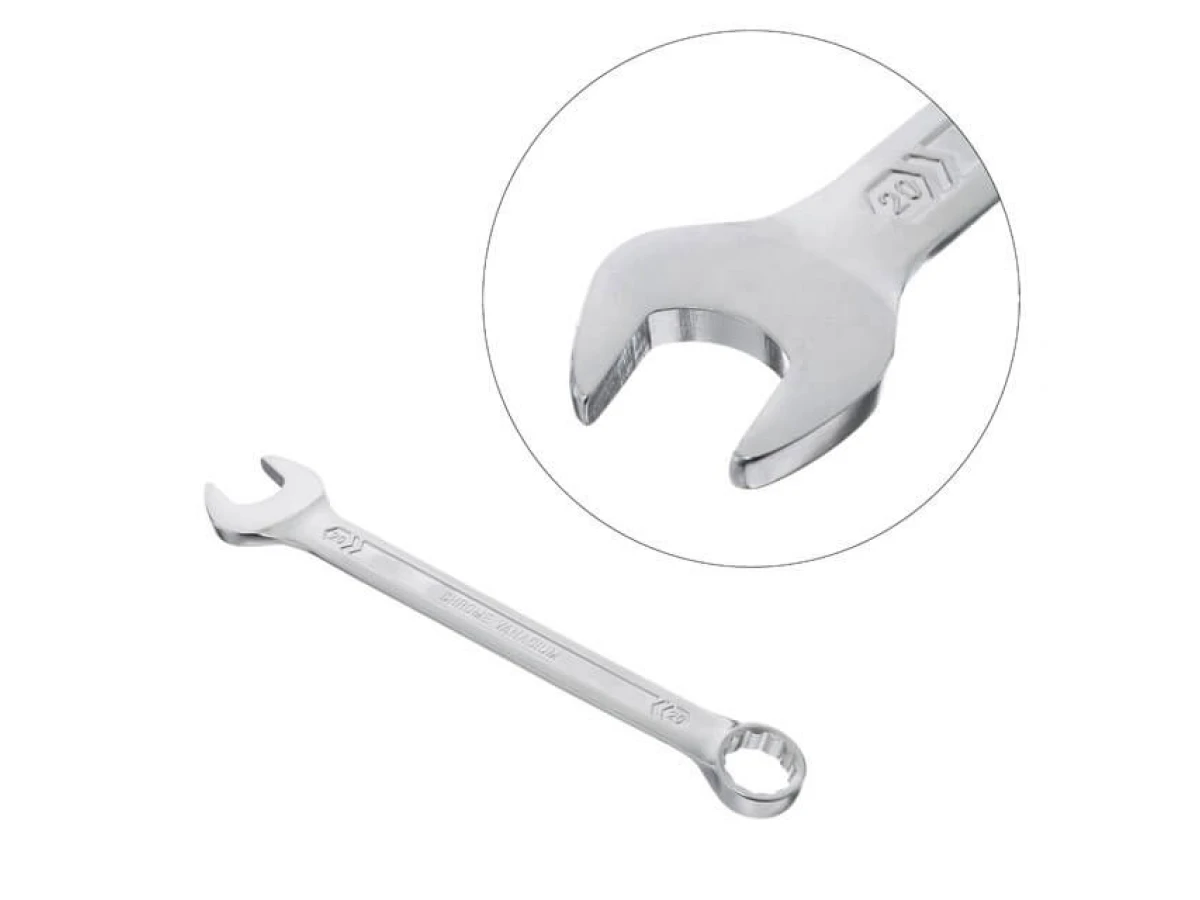 Ключ комбинированный 20мм Cr-V, покрытие сатин-хром; PROF DIN3113 INTERTOOL XT-1020 