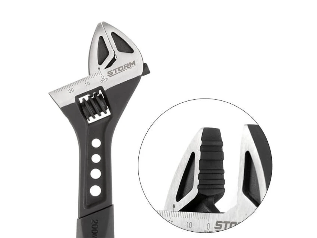 Ключ разводной 200 мм кованный, рукоятка TPR, HRC 40~50, Cr-V STORM INTERTOOL XT-0075 