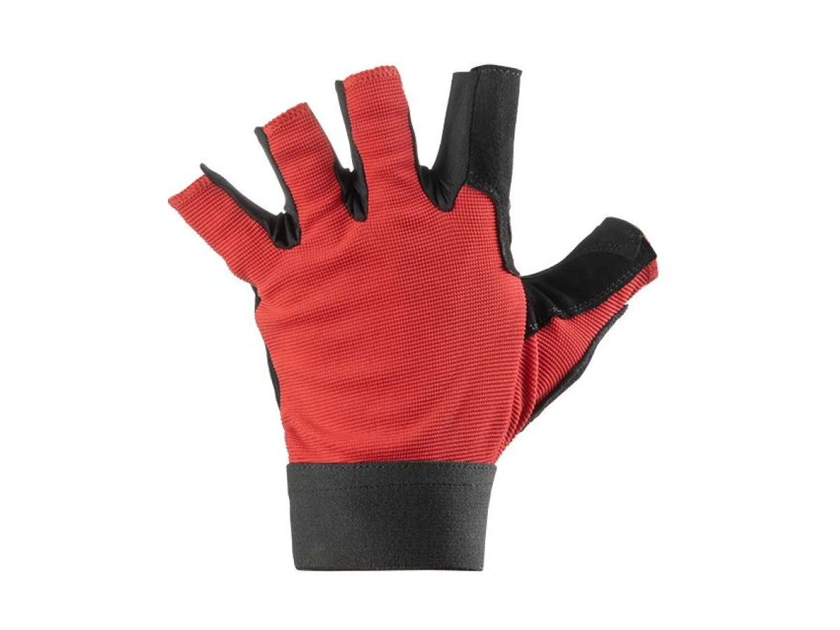 Перчатка без пальцев, кожанная, усиление на ладони, вставки из спандекса на тыльной стороне ладони,фиксация ремешком на липучке, 10" INTERTOOL SP-0148 