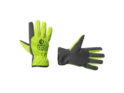Перчатка кожаная комбинированная из эко- кожи и флуоресцентной зеленой ткани 10