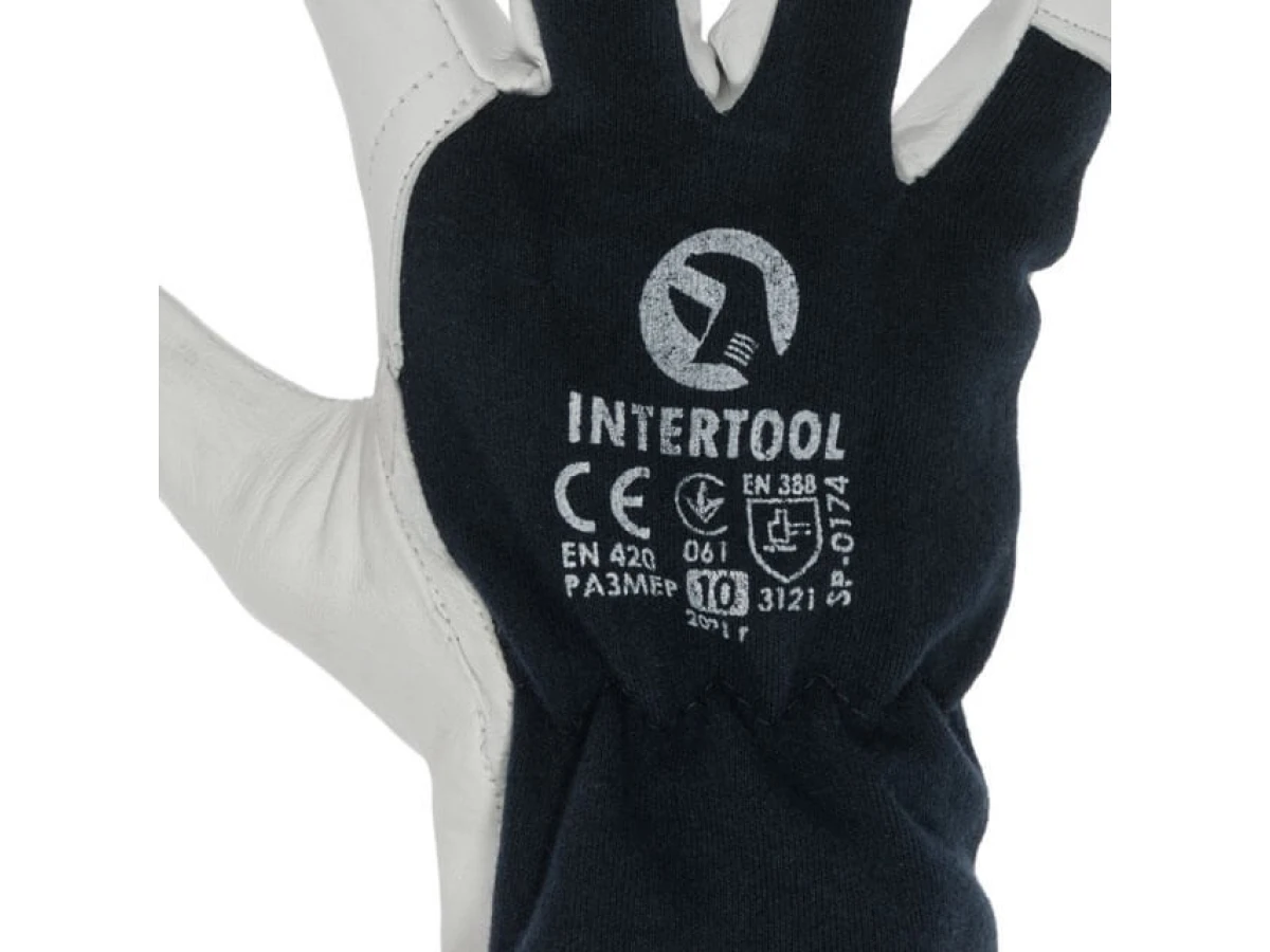 Перчатка кожаная комбинированная из высококачественной овечьей кожи и ткани 10" INTERTOOL SP-0174 