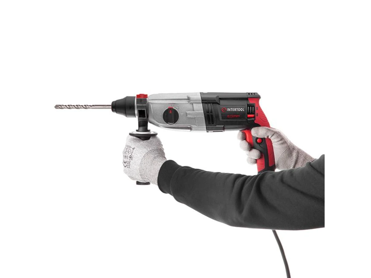 Перфоратор 1000 Вт, 3.2 Дж, 0-1300 об/мин, 0-5100 уд/мин, 3 режима, металлический корпус редуктора INTERTOOL WT-0172 