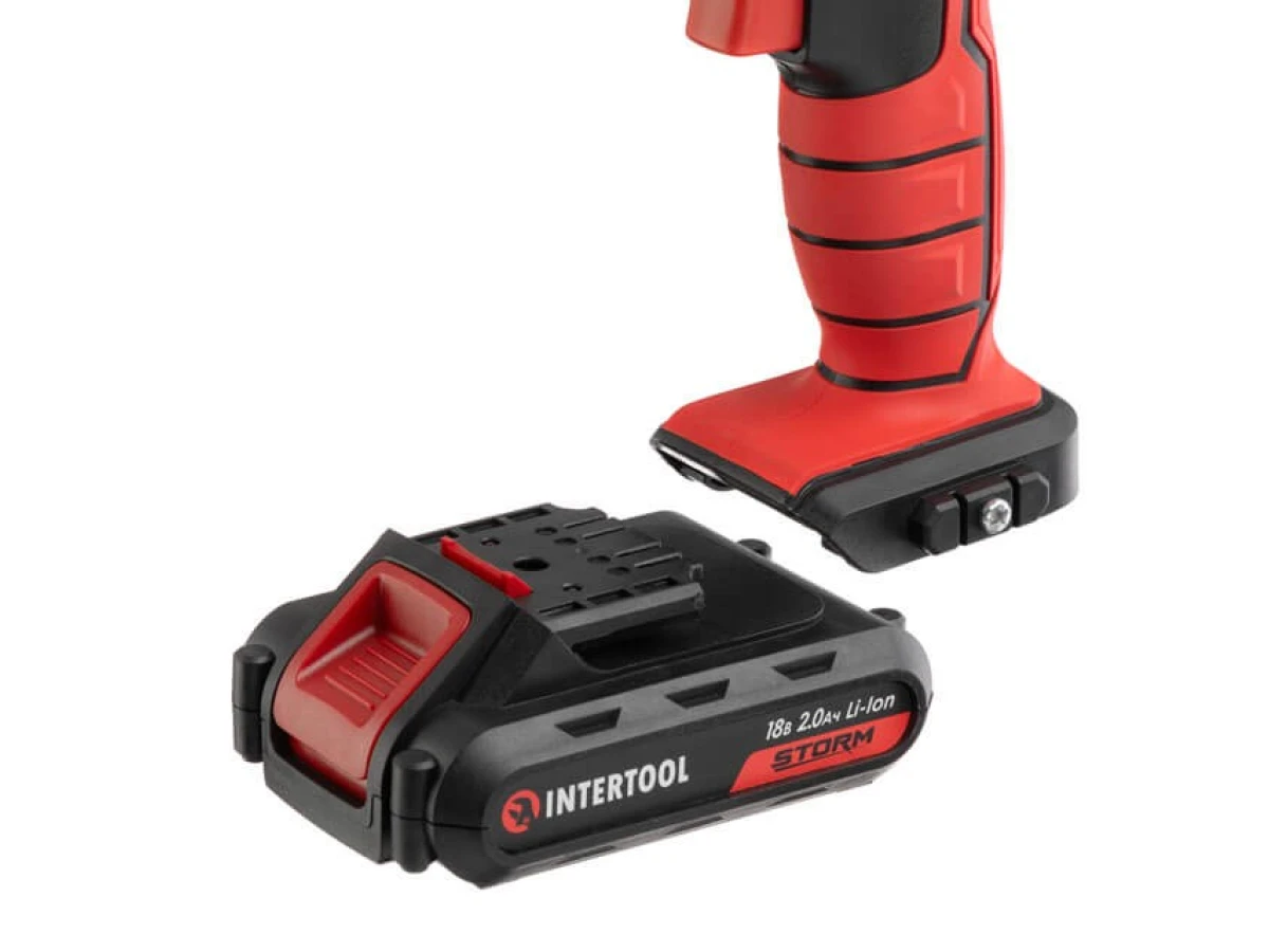 Дрель-шуруповерт аккумуляторная Li-Ion 18 В, 25 Nm, 0-400/0-1500 об/мин, 2x2.0 Ач, съемный патрон INTERTOOL WT-0317 