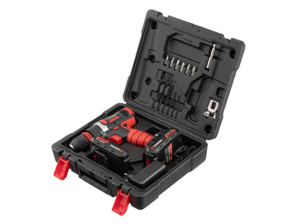 Дрель-шуруповерт аккумуляторная Li-Ion 18 В, 25 Nm, 0-400/0-1500 об/мин, 2x2.0 Ач, съемный патрон INTERTOOL WT-0317 