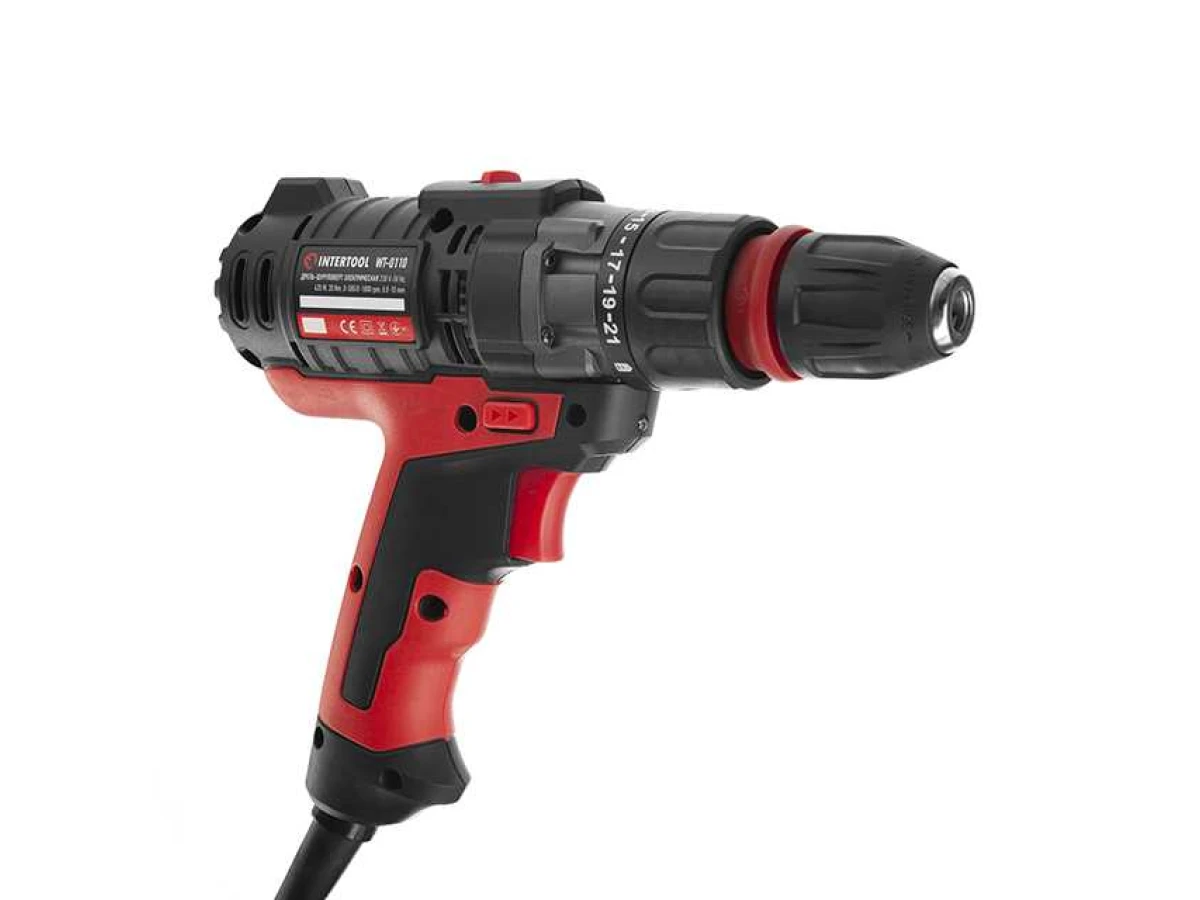 Дриль-шурупокрут електричний 420 Вт, 0-500/0-1800 об/хв., 0.8-10 мм, макс. 20 Nм, знімний патрон INTERTOOL WT-0110 