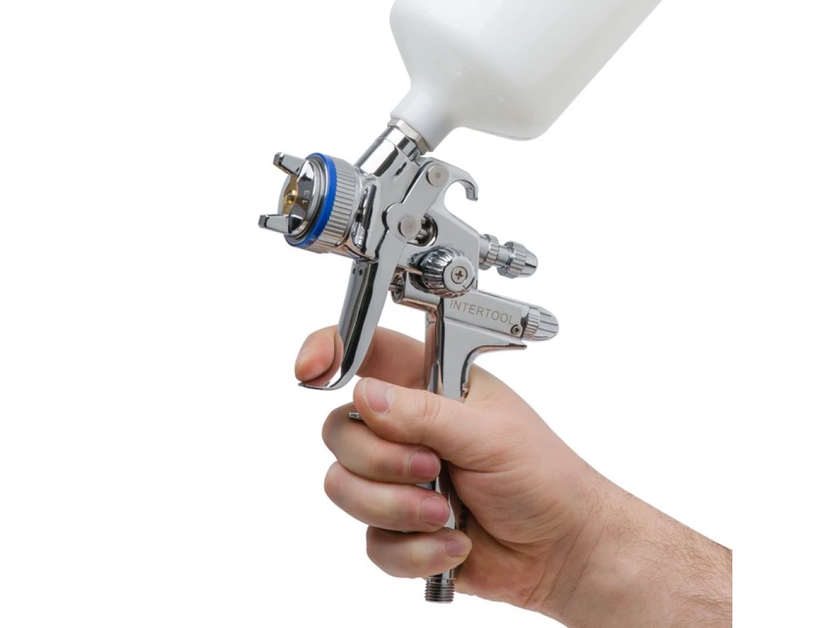 Фарбопульт пневматичний HVLP II професійний, форсунка 1.3 мм, верхній пластиковий бачок 600 мл, 2 бар INTERTOOL PT-0105 