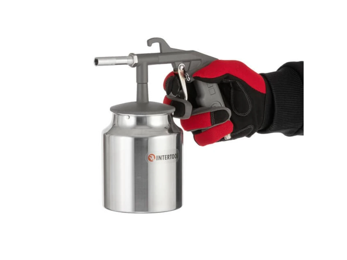 Пістолет піскоструминний форсунка 6 мм, нижня подача піску, бачок 1000 мл, метал, 8 атм INTERTOOL PT-0705 