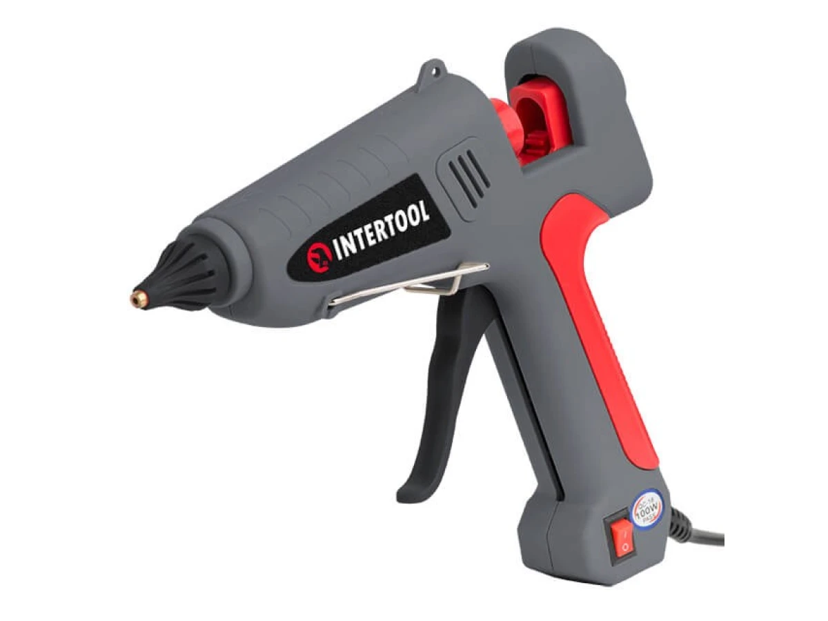 Пістолет клейовий 100 Вт, 230 В, 215-230 °C під стрижні 10.8-11.5 мм, 13-30 г/хв. INTERTOOL RT-1106 