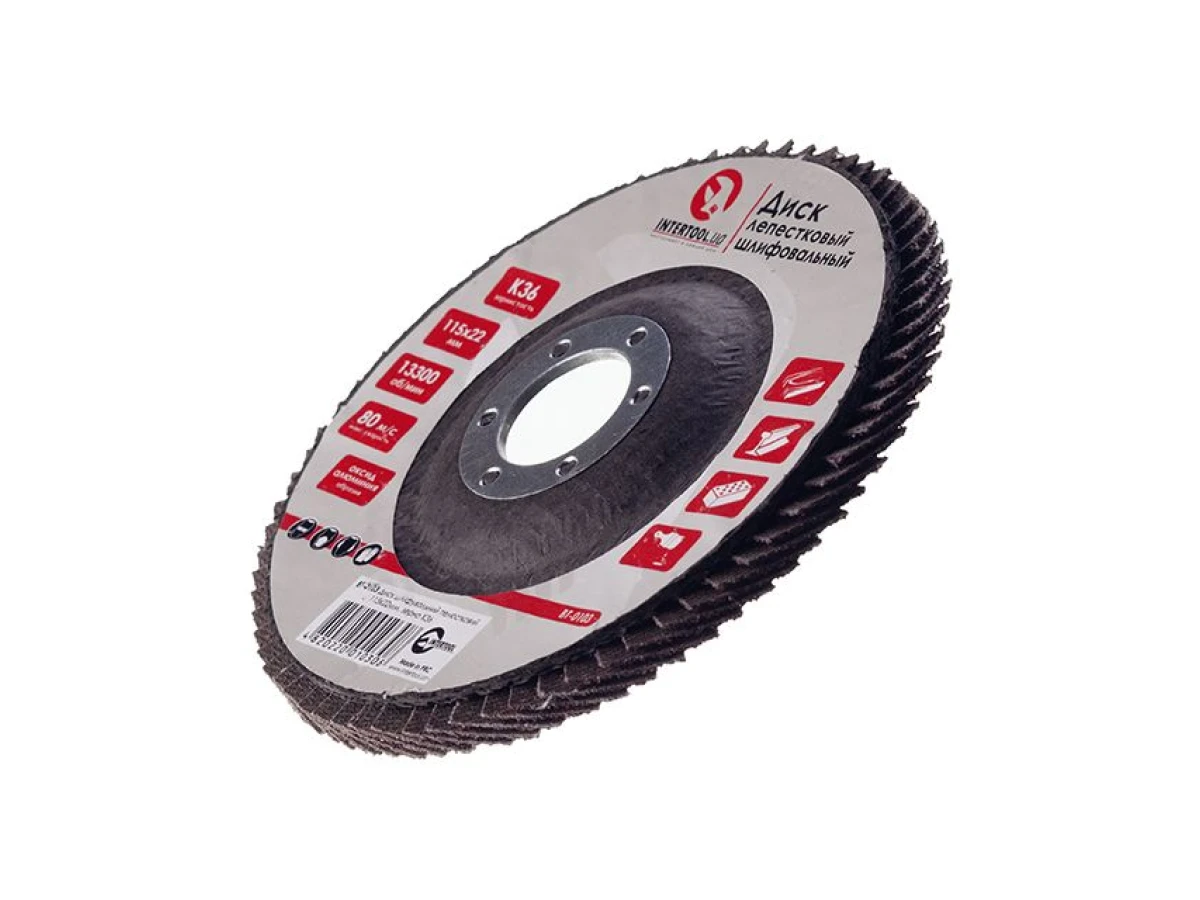 Диск шліфувальний пелюстковий 115 x 22 мм зерно K36 INTERTOOL BT-0103 