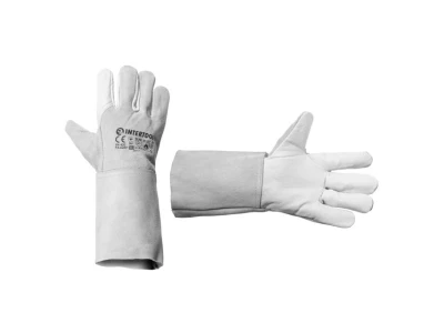 Перчатка замшевая серая из коровьей кожи, кевларовая нить, жесткий манжет 15 см, длина 14 