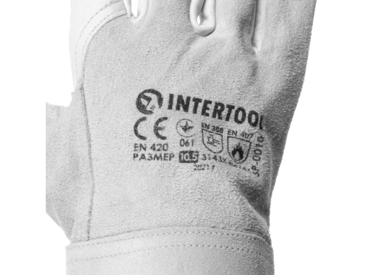 Перчатка замшевая серая из коровьей кожи, кевларовая нить, жесткий манжет 15 см, длина 14 " INTERTOOL SP-0010 