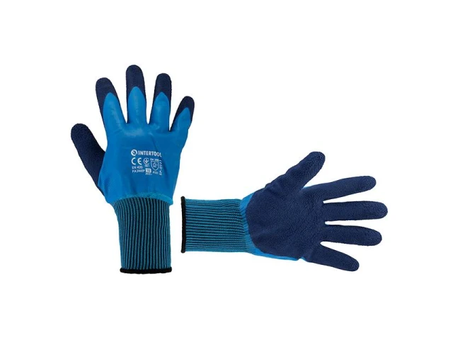 Перчатка трикотажная,синтетическая, с полным нитриловым покрытием,покрытие ладони пористый нитрил,10" INTERTOOL SP-0111 