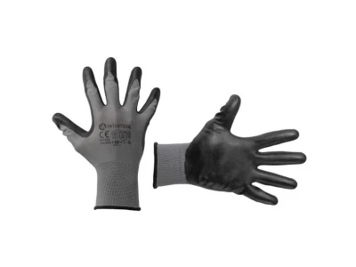 Перчатка трикотажная, синтетическая, серая, покрыта черным нитрилом на ладони, 10