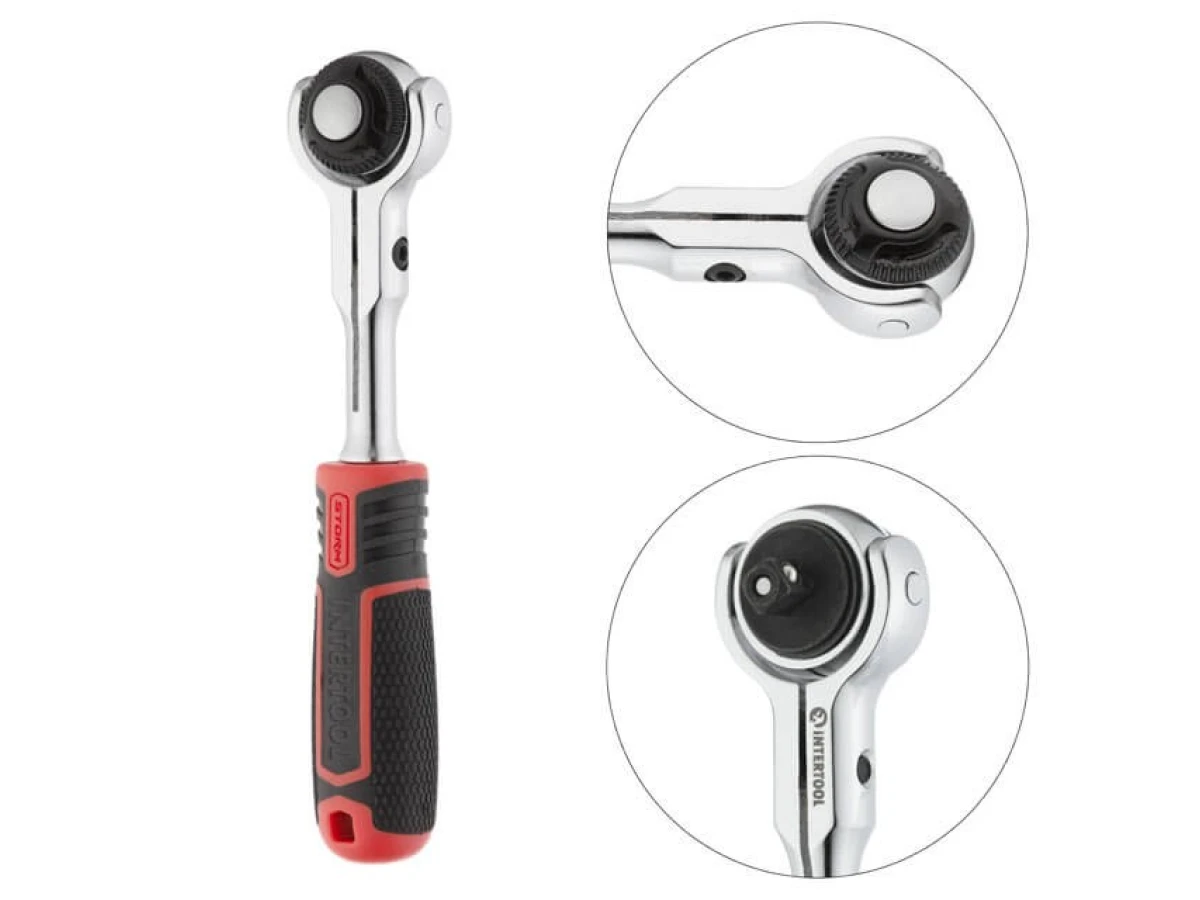 Рукоятка с храповым механизмом поворотная, 72 зуба 1/4", Cr-V STORM INTERTOOL ET-8007 