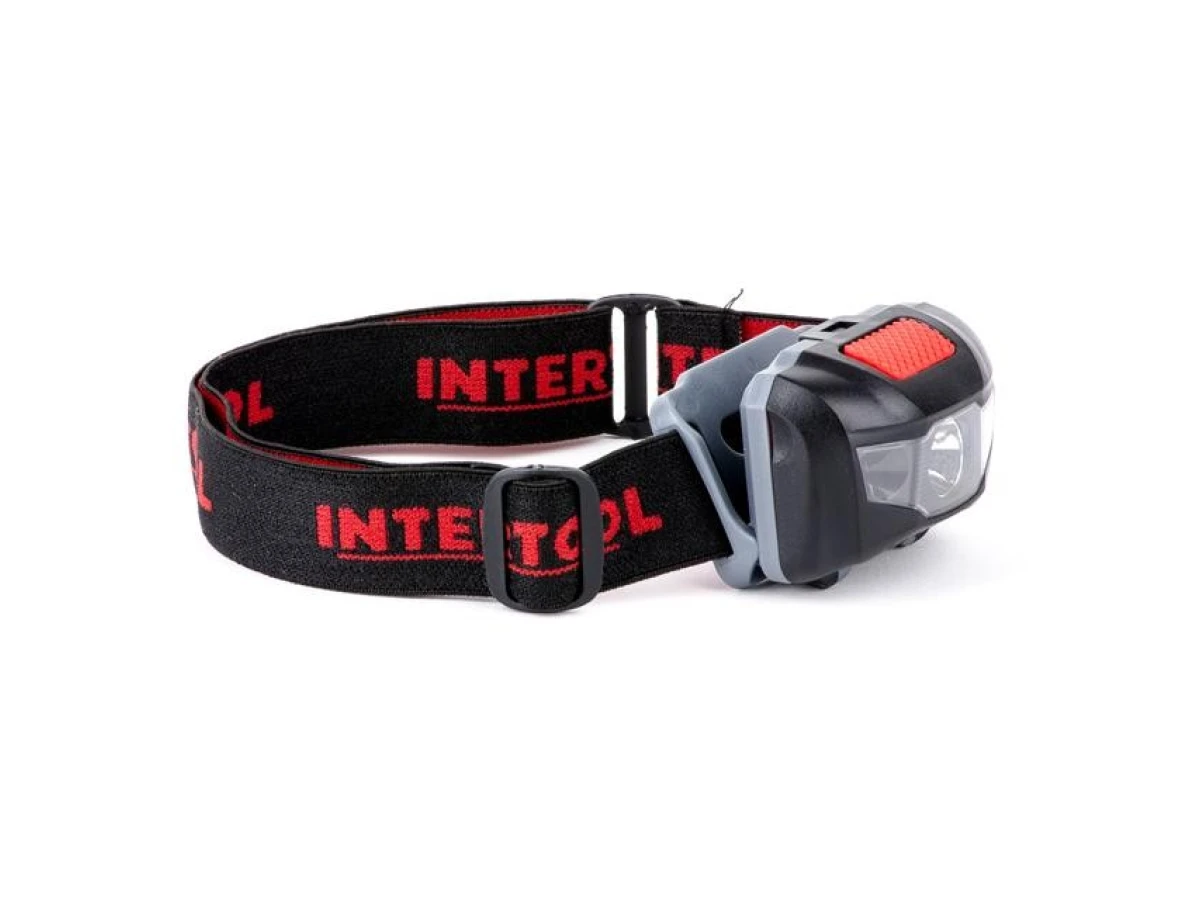 Ліхтар налобний світлодіодний, пиловологозахищений корпус, чотири режими роботи, 1 Вт + 2 LED, батарейки 3 ААА INTERTOOL LB-0302 