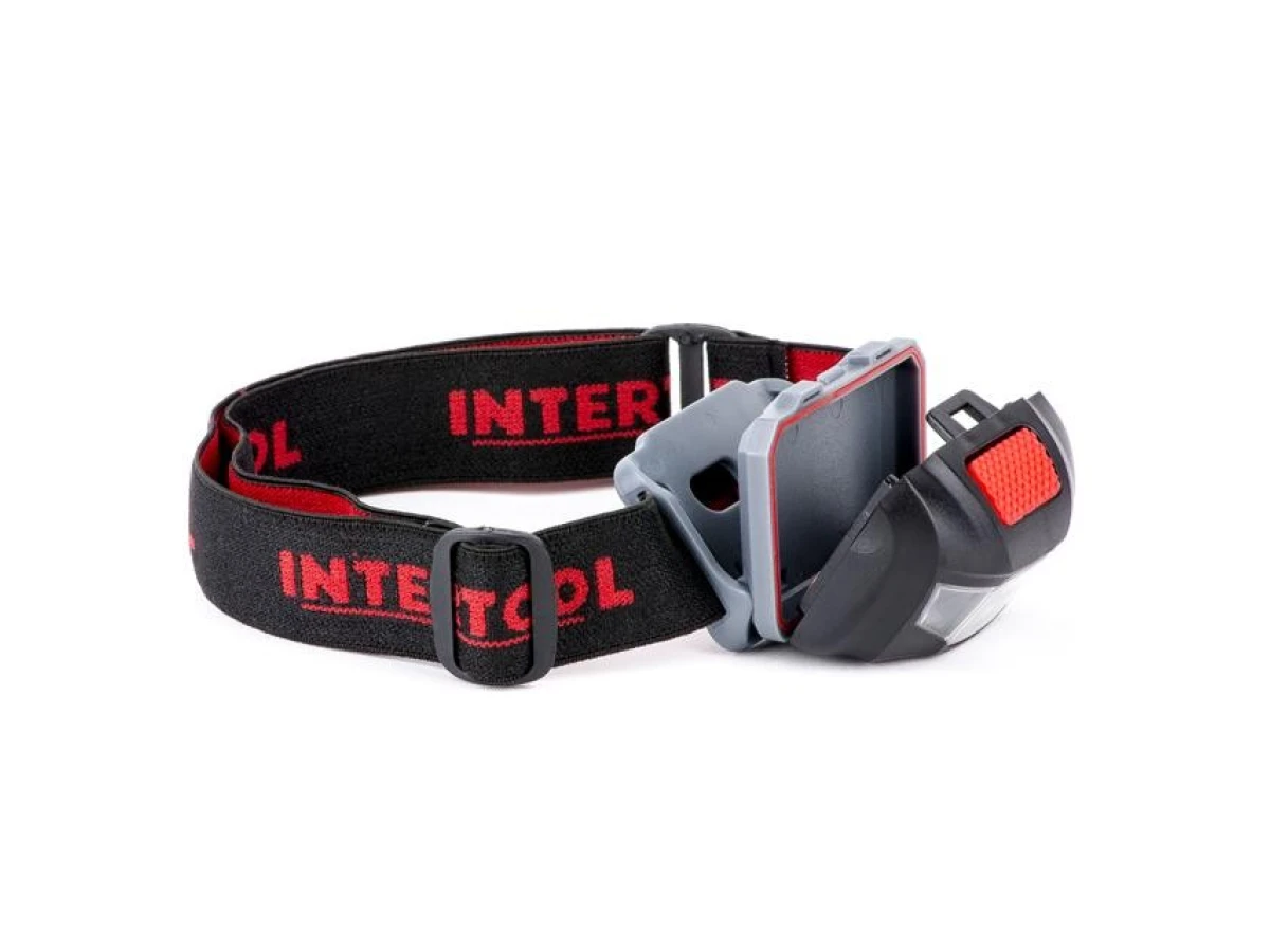 Ліхтар налобний світлодіодний, пиловологозахищений корпус, чотири режими роботи, 1 Вт + 2 LED, батарейки 3 ААА INTERTOOL LB-0302 