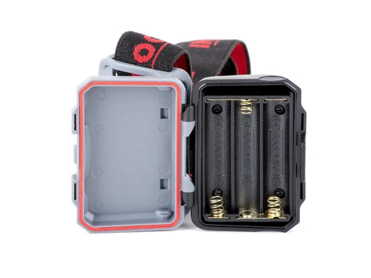 Ліхтар налобний світлодіодний, пиловологозахищений корпус, чотири режими роботи, 1 Вт + 2 LED, батарейки 3 ААА INTERTOOL LB-0302 