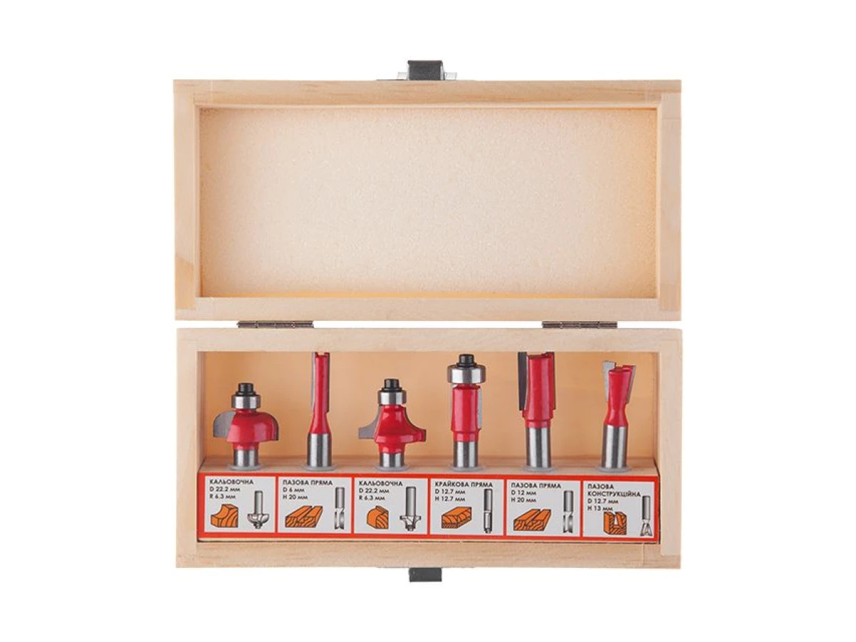 Набір фрез кінцевих по деревині, 6 шт INTERTOOL HT-0072 