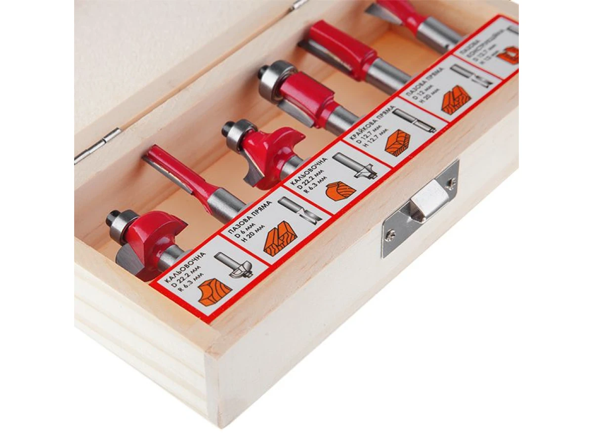 Набір фрез кінцевих по деревині, 6 шт INTERTOOL HT-0072 