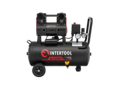 Компресор 24 л, 1.1 кВт, 220 В, 8 aтм, 160 л/хв., 1400 об/хв., малошумний, безмасляний, 2 циліндра INTERTOOL PT-0026