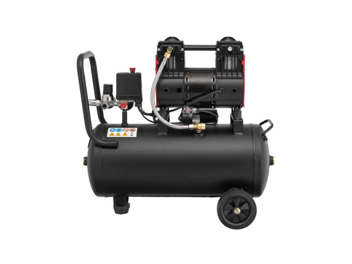 Компресор 24 л, 1.1 кВт, 220 В, 8 aтм, 160 л/хв., 1400 об/хв., малошумний, безмасляний, 2 циліндра INTERTOOL PT-0026 