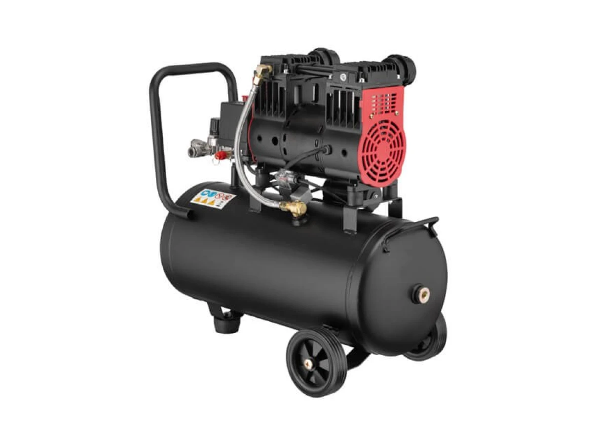 Компресор 24 л, 1.1 кВт, 220 В, 8 aтм, 160 л/хв., 1400 об/хв., малошумний, безмасляний, 2 циліндра INTERTOOL PT-0026 