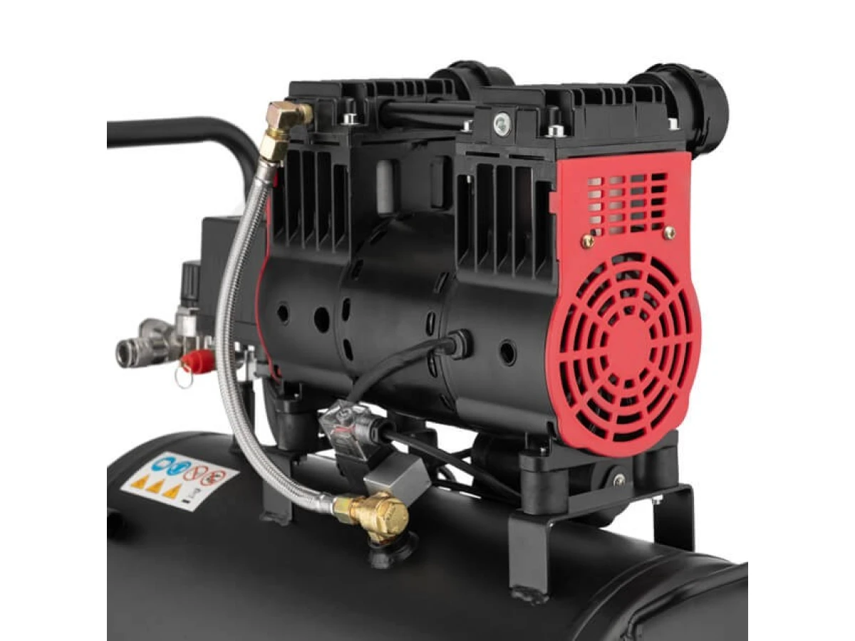 Компресор 24 л, 1.1 кВт, 220 В, 8 aтм, 160 л/хв., 1400 об/хв., малошумний, безмасляний, 2 циліндра INTERTOOL PT-0026 