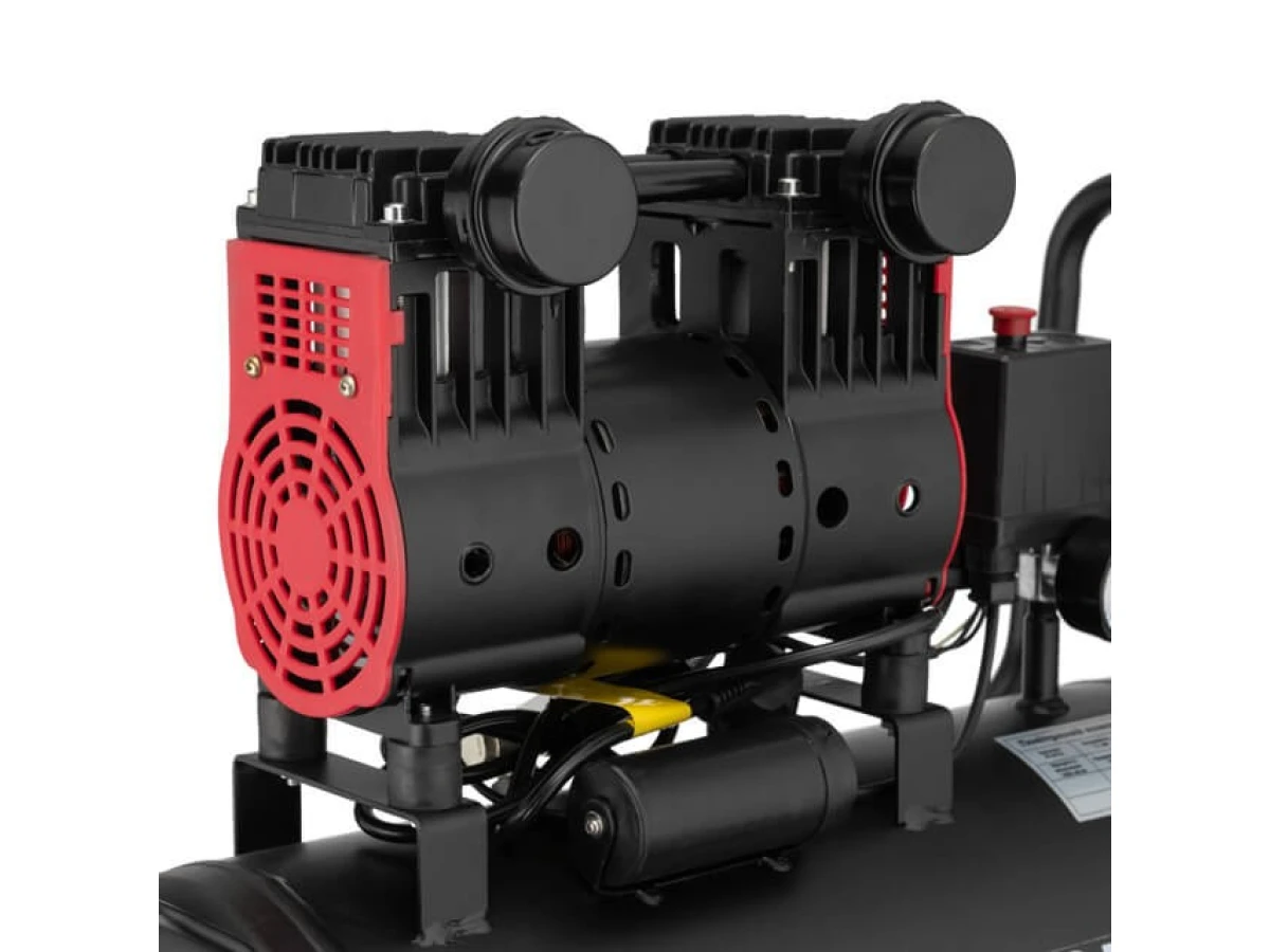 Компресор 24 л, 1.1 кВт, 220 В, 8 aтм, 160 л/хв., 1400 об/хв., малошумний, безмасляний, 2 циліндра INTERTOOL PT-0026 