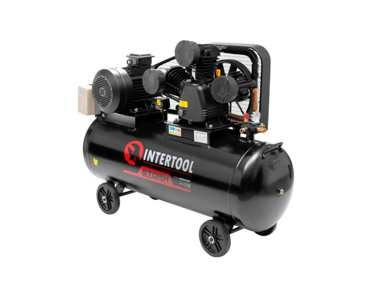 Компресор 200 л, 7,5 кВт, 380 В, 10 aтм, 1050 л/хв., 3 циліндри INTERTOOL PT-0040 
