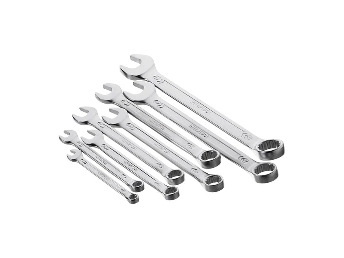 Набір ключів комбінованих 8 шт (6, 8, 10, 12, 13, 14, 17, 19 мм), PROF DIN3113 INTERTOOL XT-1002 