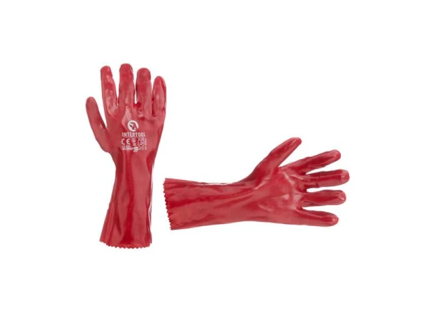 Перчатка маслостойкая, х/б трикотаж, покрытая ПВХ, 10", красная, (ящик 120 пар) INTERTOOL SP-0007W 